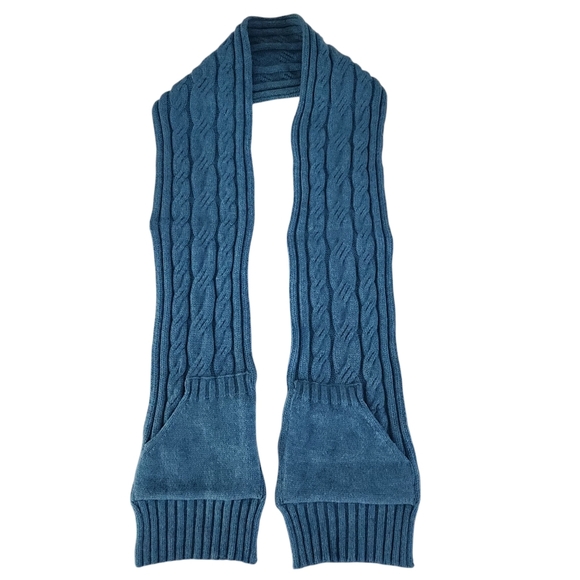 SIMONS LE 31 Men's Knit Scarf with Hand Warmer Pockets 100% lambswool– blue - Picture 1 of 7